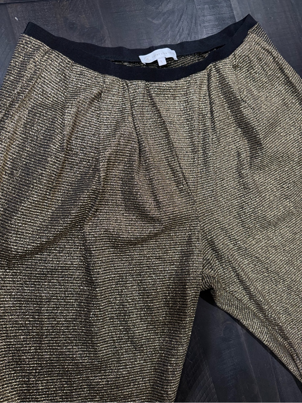 Corey Lynn Calter Black & Gold Metallic Knit Harem Pants Anthropologie Size L